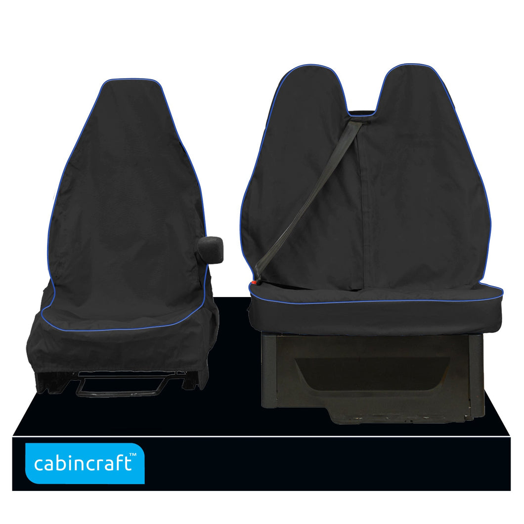 Mercedes Sprinter, Black Heavy Duty Waterproof Front 1+2 Seat Covers, MY2014+ with matching leatherette  piping
