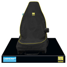 Load image into Gallery viewer, Mercedes Sprinter, Black Heavy Duty Waterproof Front Single Driver  Seat Cover, With &#39;CV&#39; Logo,  MY2014+ with matching leatherette  piping
